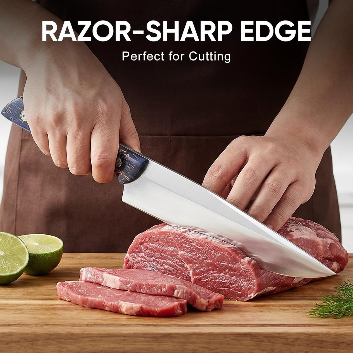 3PCS Professional Chef Knife Set, Ultra Sharp Japanese Kitchen Knife, German High Carbon Stainless Steel 8" Meat Cleaver 8" Chef's Knives 5" Utility Knife with Gift Box