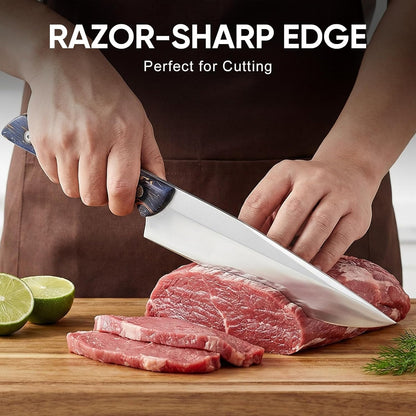 3PCS Professional Chef Knife Set, Ultra Sharp Japanese Kitchen Knife, German High Carbon Stainless Steel 8" Meat Cleaver 8" Chef's Knives 5" Utility Knife with Gift Box