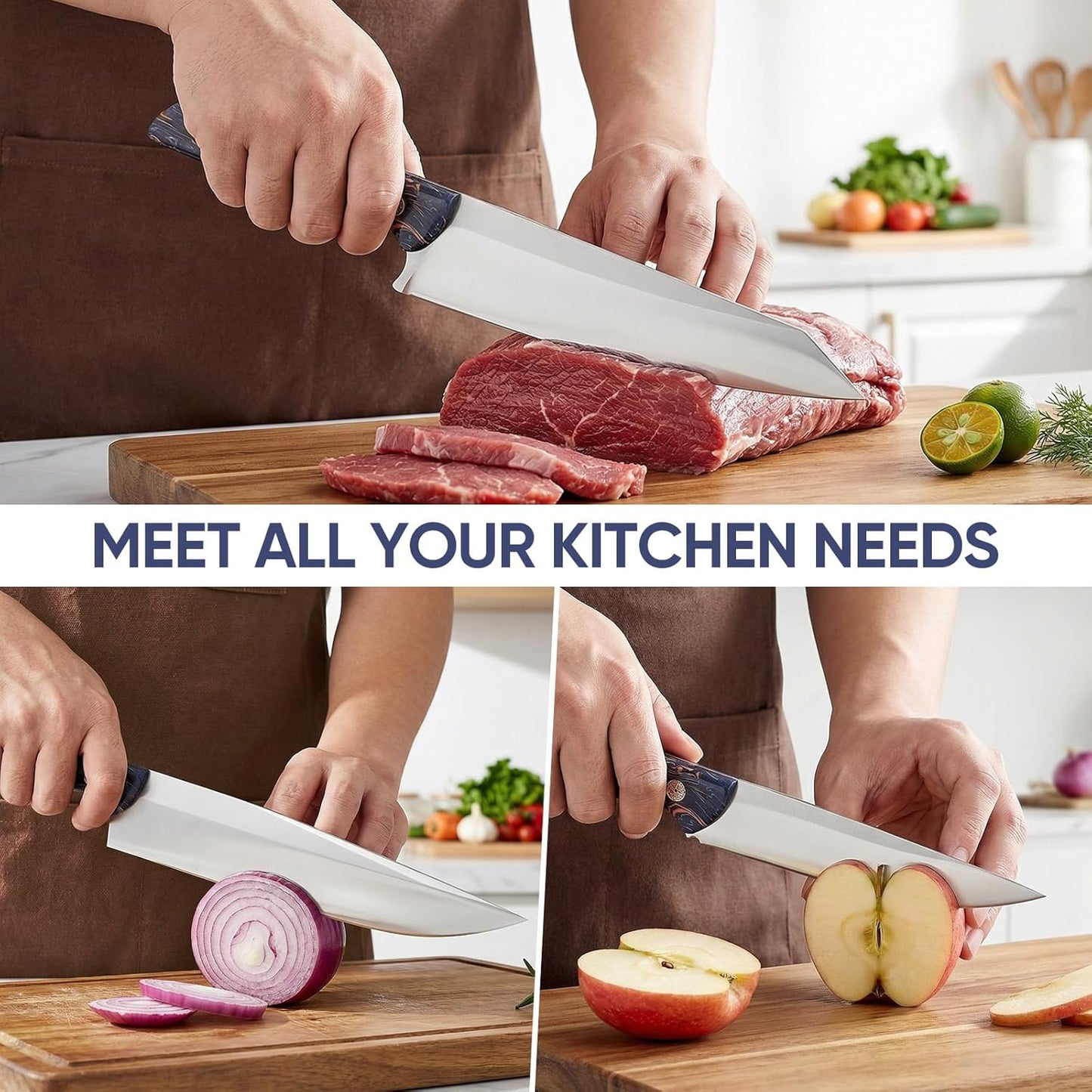 3PCS Professional Chef Knife Set, Ultra Sharp Japanese Kitchen Knife, German High Carbon Stainless Steel 8" Meat Cleaver 8" Chef's Knives 5" Utility Knife with Gift Box
