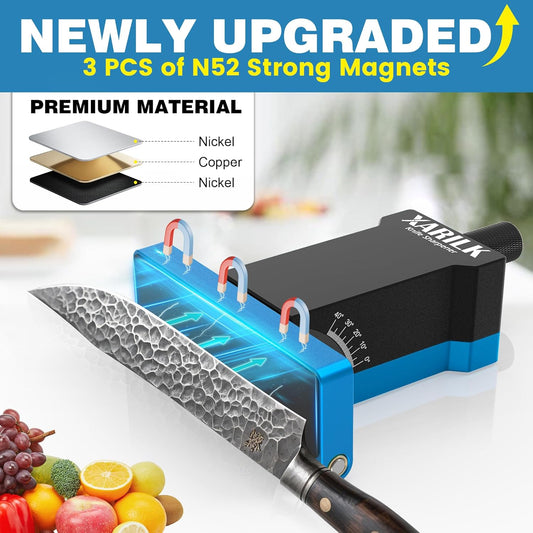 Adjustable Rolling Knife Sharpener, 10°–40° Angles | 3 removable diamond plates, 320/800/2000 grit, Portable design, For kitchen knives