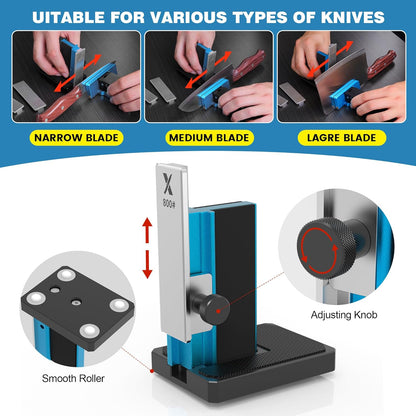 Adjustable Rolling Knife Sharpener, 10°–40° Angles | 3 removable diamond plates, 320/800/2000 grit, Portable design, For kitchen knives