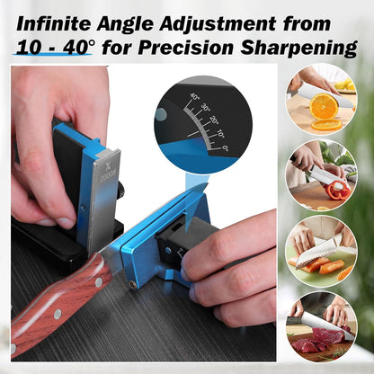 Adjustable Rolling Knife Sharpener, 10°–40° Angles | 3 removable diamond plates, 320/800/2000 grit, Portable design, For kitchen knives