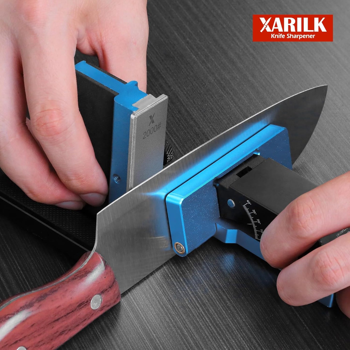 Adjustable Rolling Knife Sharpener, 10°–40° Angles | 3 removable diamond plates, 320/800/2000 grit, Portable design, For kitchen knives