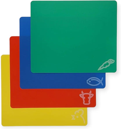 4pc Flexible Cutting Mat Set - Veggie, Fish, Beef and Poultry Cutting Mat Set, 11.75 x 9.75 Inches (1 Set)