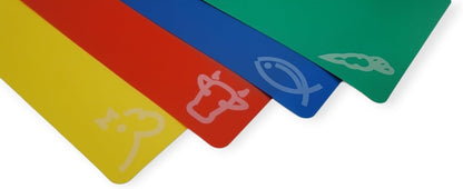 4pc Flexible Cutting Mat Set - Veggie, Fish, Beef and Poultry Cutting Mat Set, 11.75 x 9.75 Inches (1 Set)