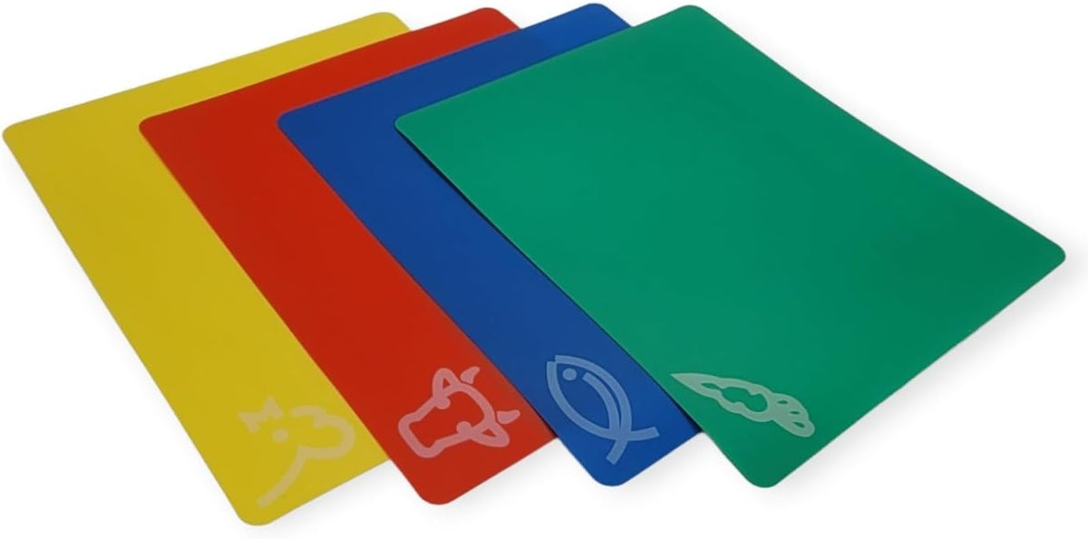 4pc Flexible Cutting Mat Set - Veggie, Fish, Beef and Poultry Cutting Mat Set, 11.75 x 9.75 Inches (1 Set)