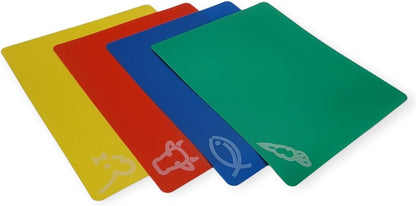 4pc Flexible Cutting Mat Set - Veggie, Fish, Beef and Poultry Cutting Mat Set, 11.75 x 9.75 Inches (1 Set)