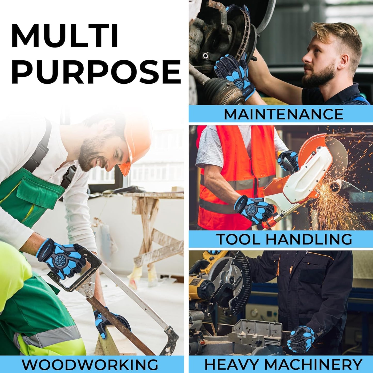 Anti Vibration Gloves, SBR Padding, TPR Protector, Mechanic Work Gloves
