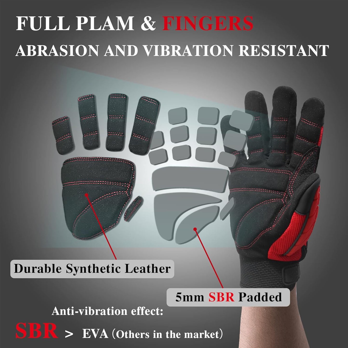 Anti Vibration Gloves, SBR Padding, TPR Protector, Mechanic Work Gloves