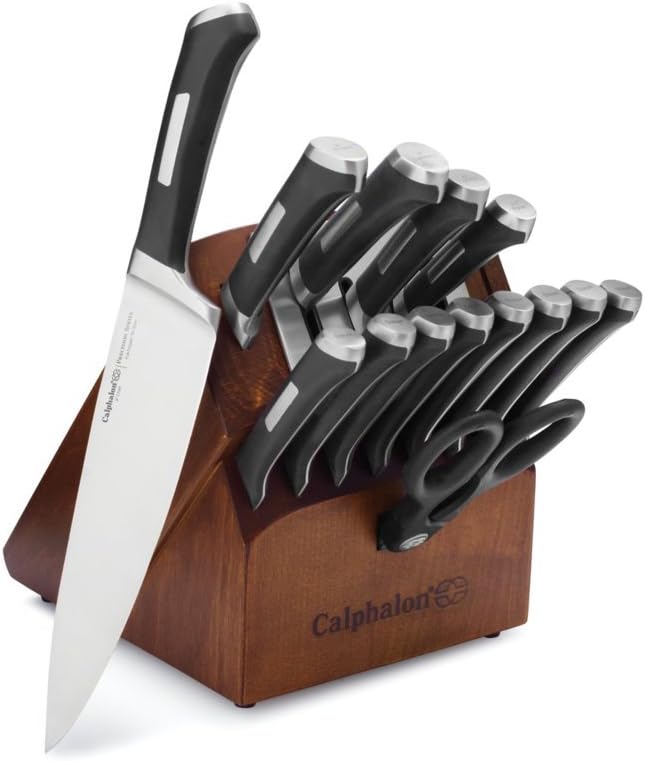 Kitchen Knife Set with Self-Sharpening Block, 15-Piece Classic High Carbon Knives