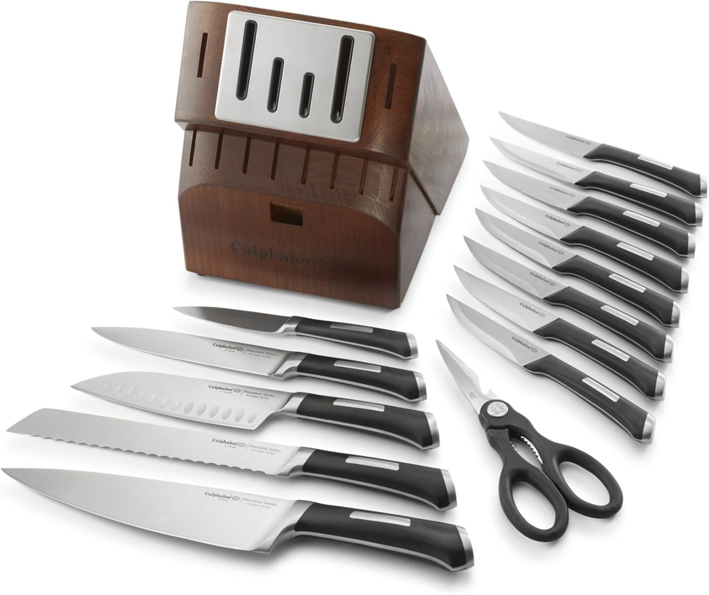 Kitchen Knife Set with Self-Sharpening Block, 15-Piece Classic High Carbon Knives