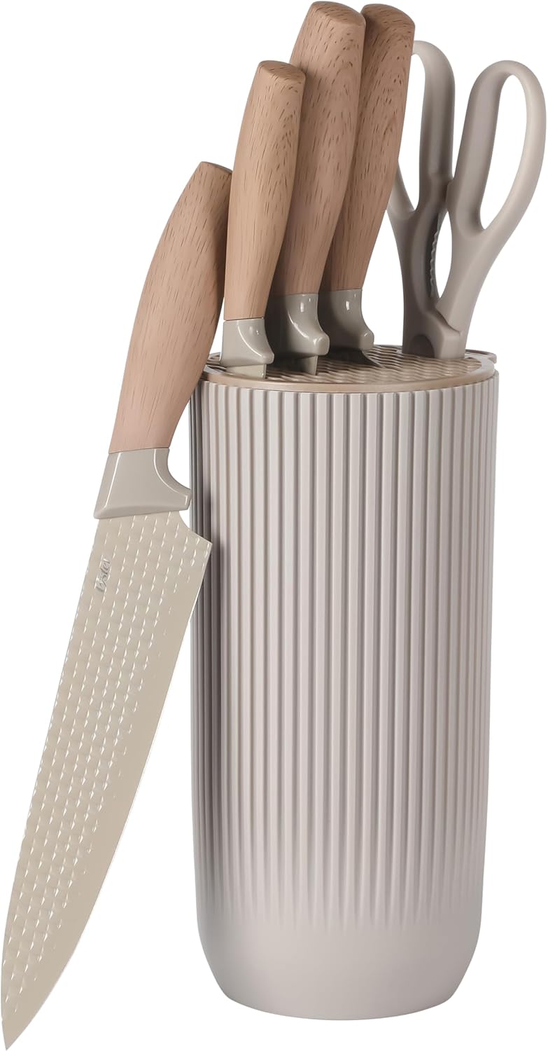 Gunderson 6-Piece Kitchen Knife Block Set, Stainless Steel Kitchen Knife Set With Sharp Blades and Wooden Block