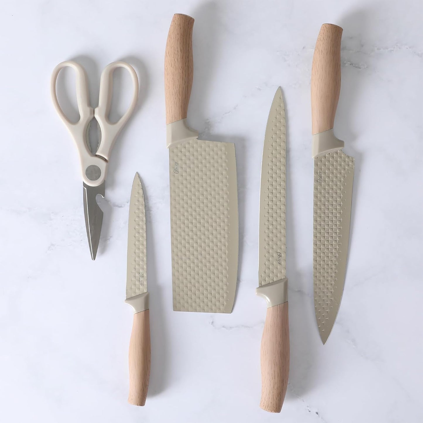 Gunderson 6-Piece Kitchen Knife Block Set, Stainless Steel Kitchen Knife Set With Sharp Blades and Wooden Block