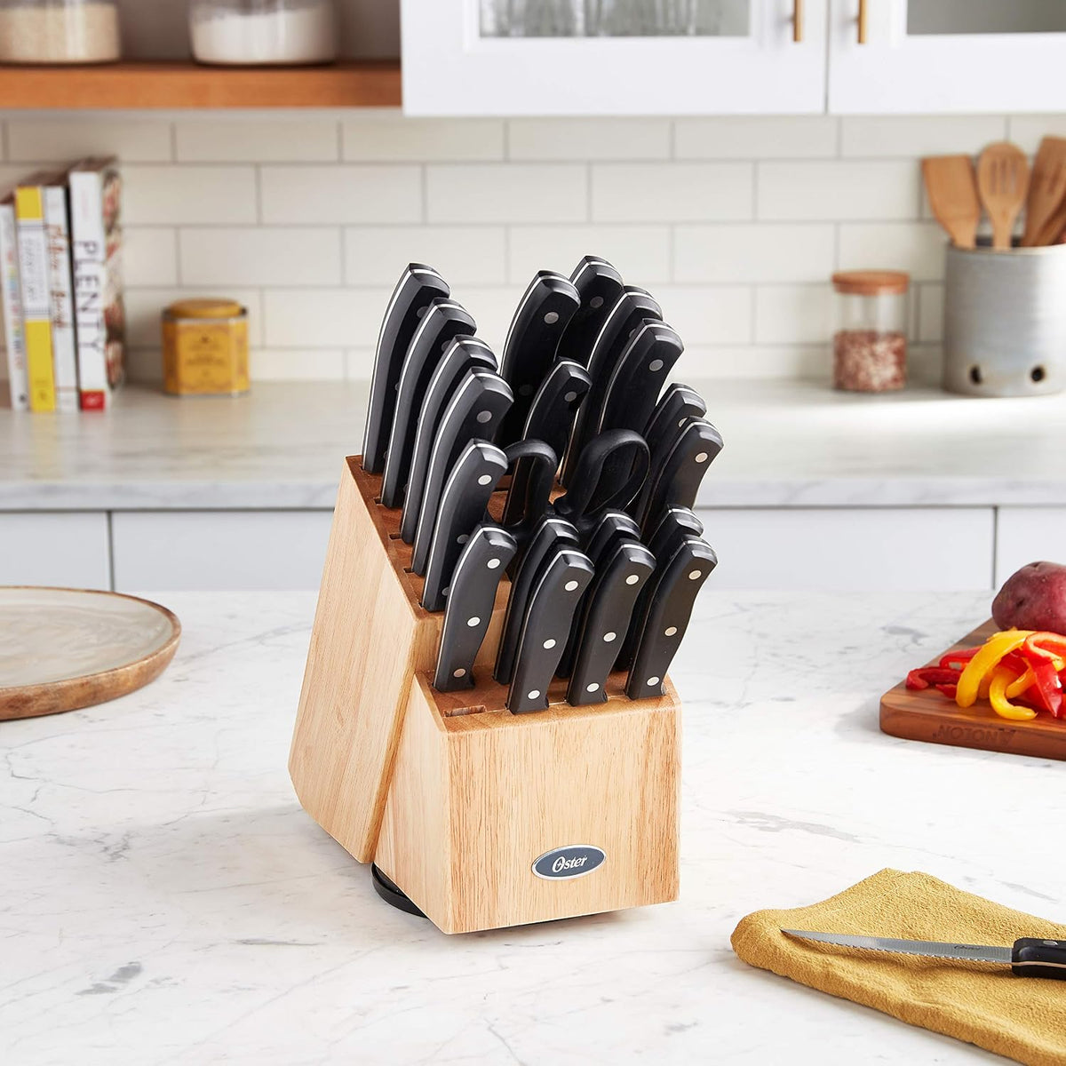 Gunderson 6-Piece Kitchen Knife Block Set, Stainless Steel Kitchen Knife Set With Sharp Blades and Wooden Block