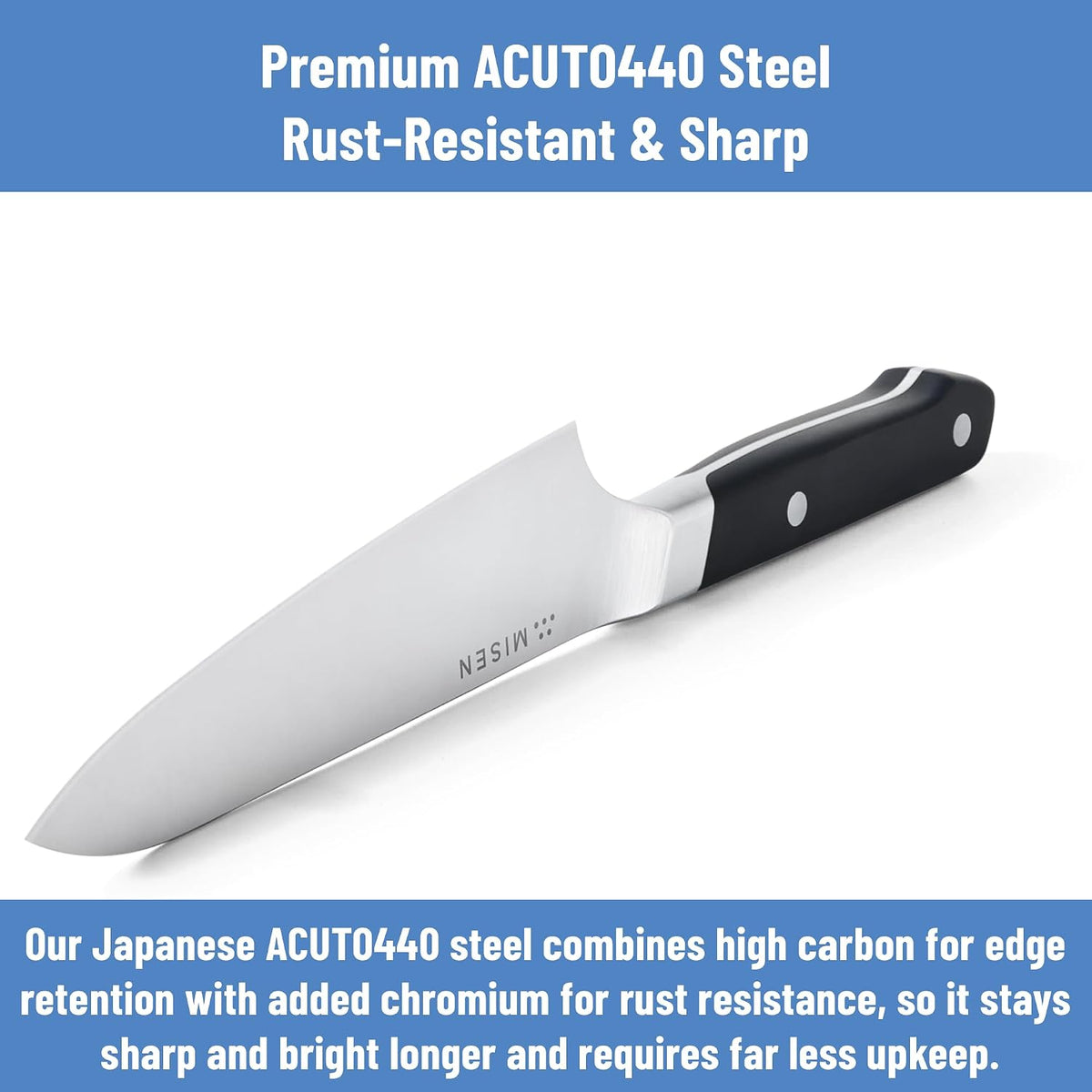 6.5-Inch Gyuto Knife – AICHI ACUTO440 High-Carbon Stainless Steel, Rust-Proof Japanese Chef’s Knife, Ergonomic Rounded Spine for Precision & All-Purpose Use - Black