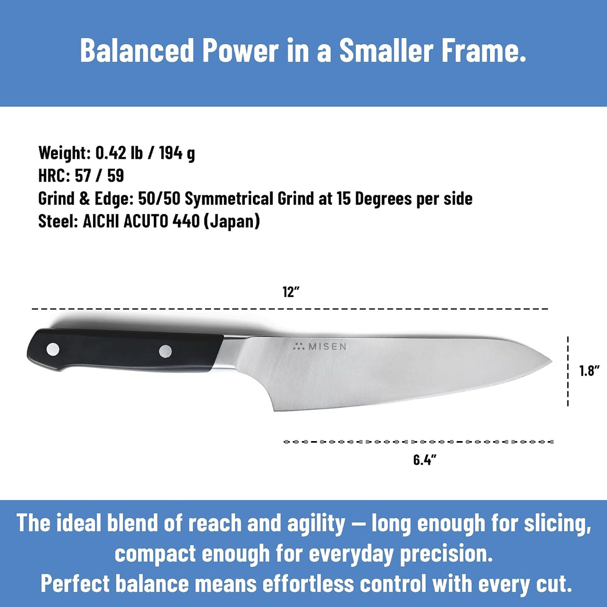 6.5-Inch Gyuto Knife – AICHI ACUTO440 High-Carbon Stainless Steel, Rust-Proof Japanese Chef’s Knife, Ergonomic Rounded Spine for Precision & All-Purpose Use - Black