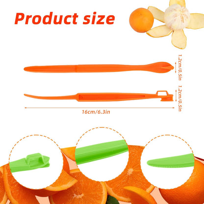 6pcs Orange Peeler Tools, Plastic Citrus Peel Cutter Lemon Opener Vegetable Slicer Easy Fruit & Vegetable Remover & Cutter with Long Handle Kitchen Gadgets Accessories (Green + Orange)