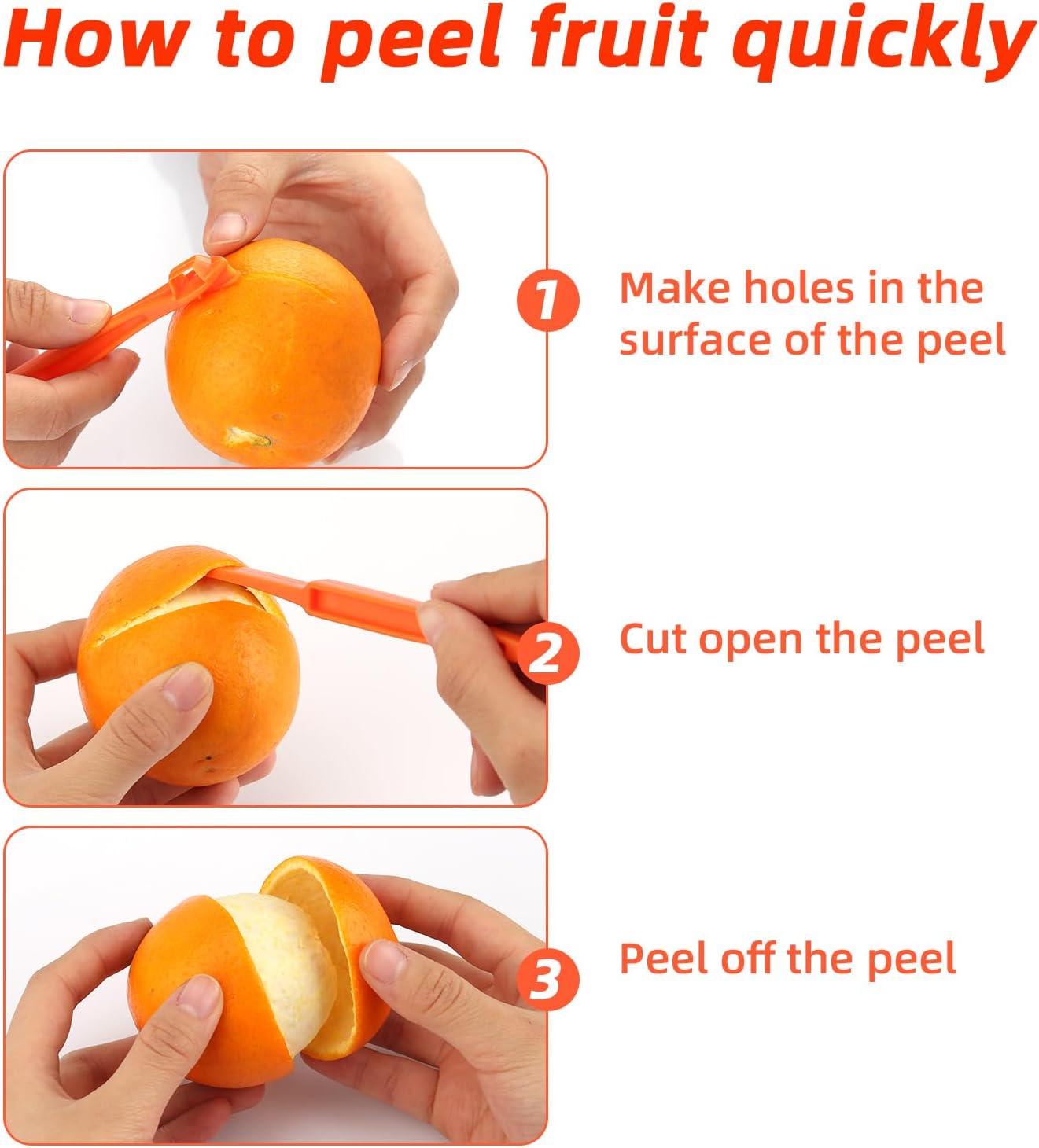 6pcs Orange Peeler Tools, Plastic Citrus Peel Cutter Lemon Opener Vegetable Slicer Easy Fruit & Vegetable Remover & Cutter with Long Handle Kitchen Gadgets Accessories (Green + Orange)