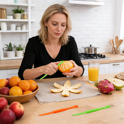 6pcs Orange Peeler Tools, Plastic Citrus Peel Cutter Lemon Opener Vegetable Slicer Easy Fruit & Vegetable Remover & Cutter with Long Handle Kitchen Gadgets Accessories (Green + Orange)