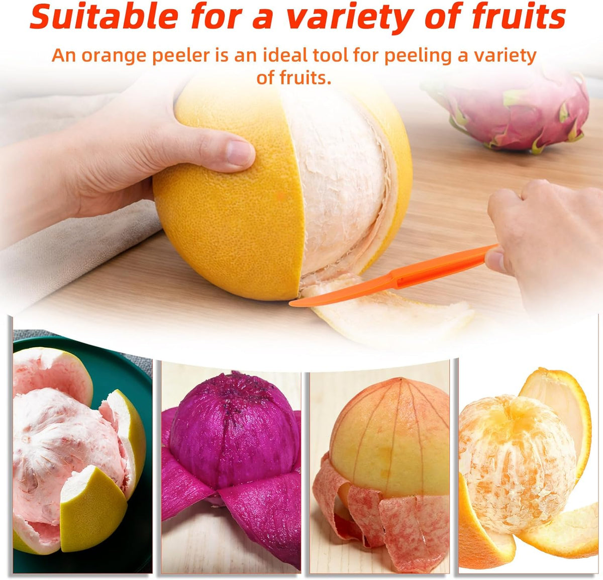6pcs Orange Peeler Tools, Plastic Citrus Peel Cutter Lemon Opener Vegetable Slicer Easy Fruit & Vegetable Remover & Cutter with Long Handle Kitchen Gadgets Accessories (Green + Orange)