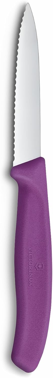 Swiss Classic 3 In Wavy Edge Pointed Tip Paring Knife, Purple | Swiss made culinary tool with an ergonomic handle and pointed tip, dishwasher safe stainless steel for fruit prep