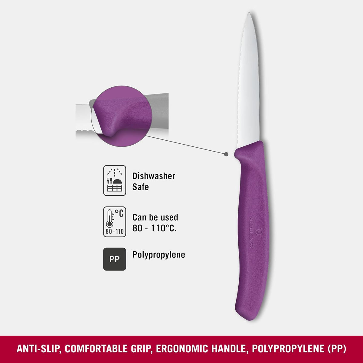 Swiss Classic 3 In Wavy Edge Pointed Tip Paring Knife, Purple | Swiss made culinary tool with an ergonomic handle and pointed tip, dishwasher safe stainless steel for fruit prep