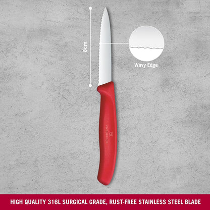 Swiss Classic 3 In Wavy Edge Pointed Tip Paring Knife, Purple | Swiss made culinary tool with an ergonomic handle and pointed tip, dishwasher safe stainless steel for fruit prep