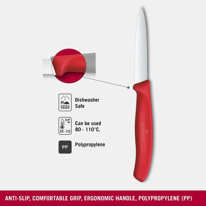 Swiss Classic 3 In Wavy Edge Pointed Tip Paring Knife, Purple | Swiss made culinary tool with an ergonomic handle and pointed tip, dishwasher safe stainless steel for fruit prep