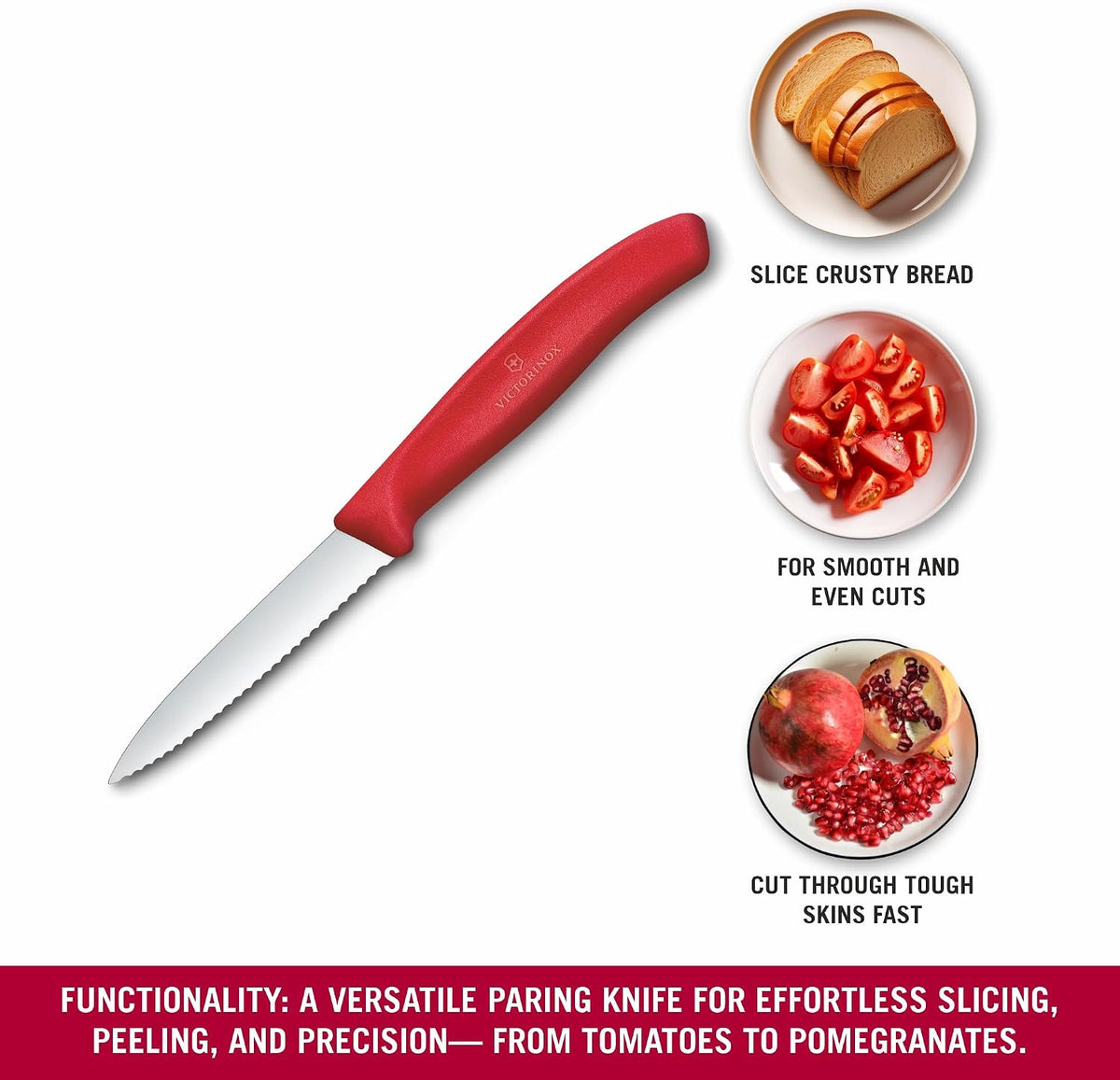 Swiss Classic 3 In Wavy Edge Pointed Tip Paring Knife, Purple | Swiss made culinary tool with an ergonomic handle and pointed tip, dishwasher safe stainless steel for fruit prep