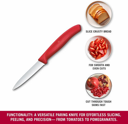 Swiss Classic 3 In Wavy Edge Pointed Tip Paring Knife, Purple | Swiss made culinary tool with an ergonomic handle and pointed tip, dishwasher safe stainless steel for fruit prep