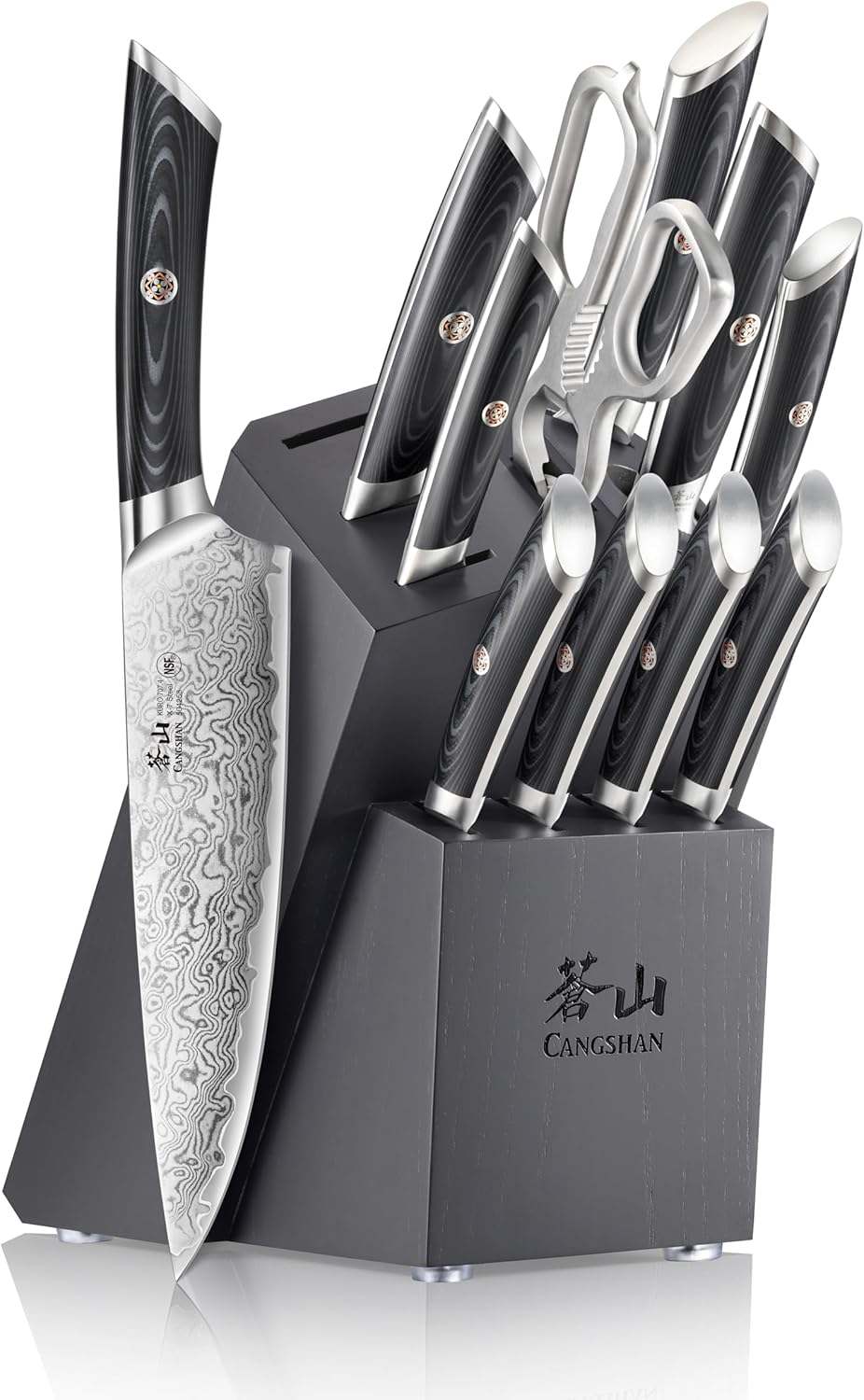 Cangshan KURO Series 12-Piece Knife Block Set, High Carbon X-7 Damascus Steel, Gray, 504340