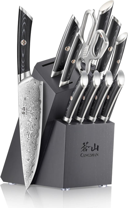 Cangshan KURO Series 12-Piece Knife Block Set, High Carbon X-7 Damascus Steel, Gray, 504340