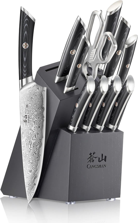 Cangshan KURO Series 12-Piece Knife Block Set, High Carbon X-7 Damascus Steel, Gray, 504340