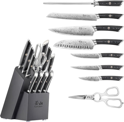 Cangshan KURO Series 12-Piece Knife Block Set, High Carbon X-7 Damascus Steel, Gray, 504340