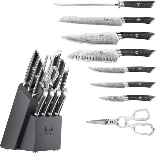 Cangshan KURO Series 12-Piece Knife Block Set, High Carbon X-7 Damascus Steel, Gray, 504340
