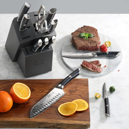 Cangshan KURO Series 12-Piece Knife Block Set, High Carbon X-7 Damascus Steel, Gray, 504340