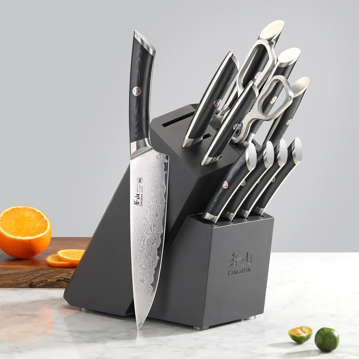 Cangshan KURO Series 12-Piece Knife Block Set, High Carbon X-7 Damascus Steel, Gray, 504340
