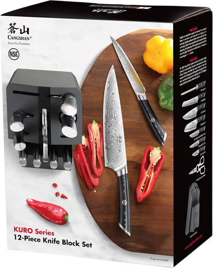 Cangshan KURO Series 12-Piece Knife Block Set, High Carbon X-7 Damascus Steel, Gray, 504340