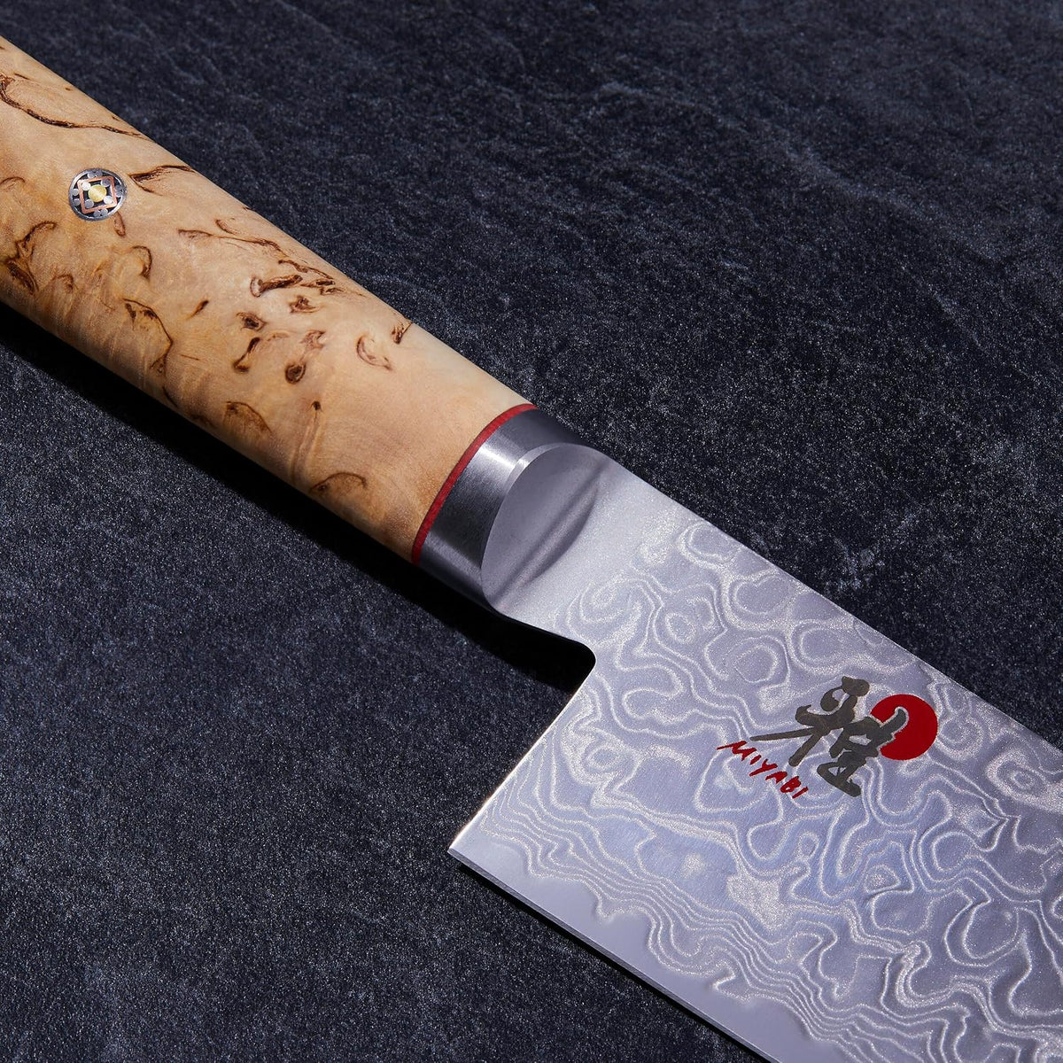 Miyabi Birchwood SG2 Japanese Kiritsuke Knife, 9.5-inch, All Purpose Kitchen Knife, Karelian Birch Handle, 100-layer flower Damascus pattern, Handcrafted in Seki, Japan