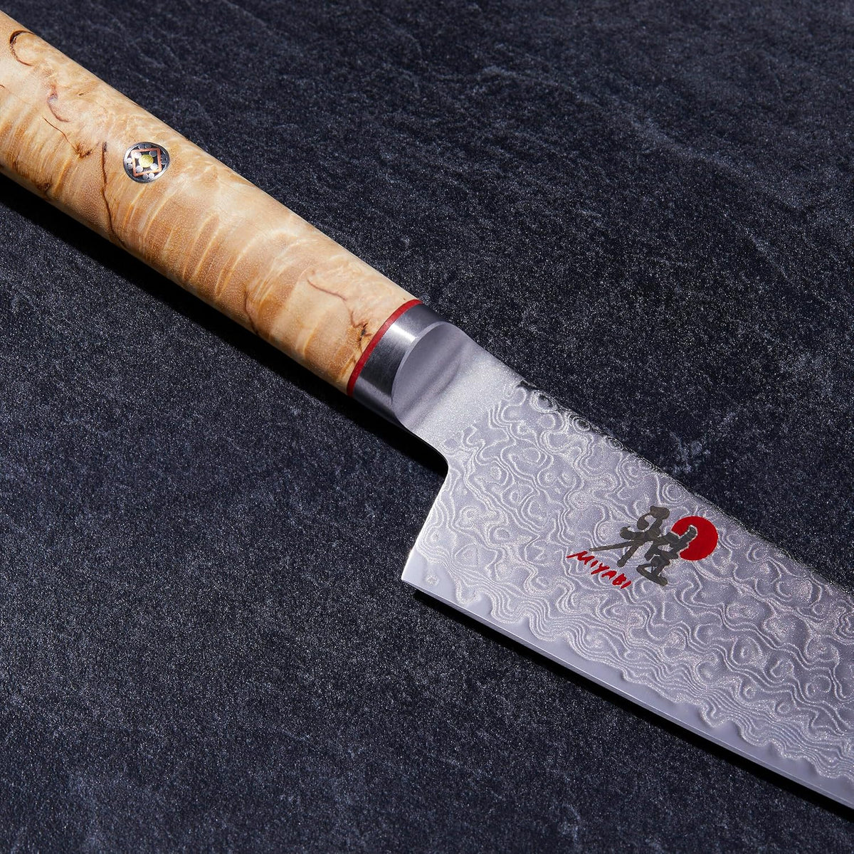 Miyabi Birchwood SG2 Japanese Kiritsuke Knife, 9.5-inch, All Purpose Kitchen Knife, Karelian Birch Handle, 100-layer flower Damascus pattern, Handcrafted in Seki, Japan