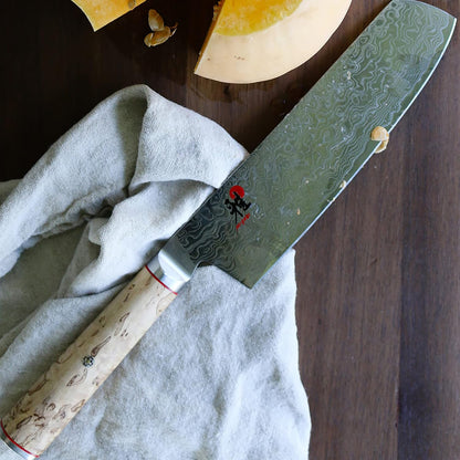 Miyabi Birchwood SG2 Japanese Kiritsuke Knife, 9.5-inch, All Purpose Kitchen Knife, Karelian Birch Handle, 100-layer flower Damascus pattern, Handcrafted in Seki, Japan