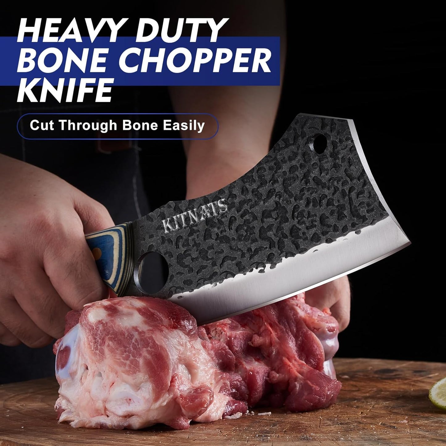 3PCS Butcher Knife Set, Hand Forged kitchen Knife Set-Heavy Duty Bone Chopper & Meat Cleaver & Viking Chef Knife Set for Home, Outdoor Cooking, Camping BBQ