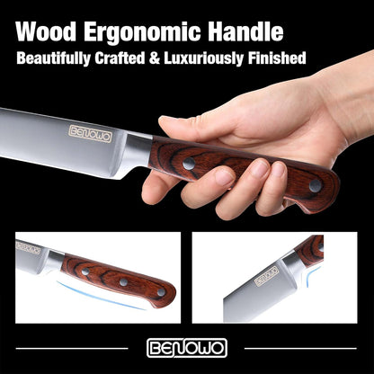 Carving Knife Set 2-Piece, 8-inch Turkey Carving Knife and Fork Set Stainless Steel Kitchen Knife for Steak, Hibachi Knife and Fork, BBQ Carving Fork with Gift Box – Designed in USA
