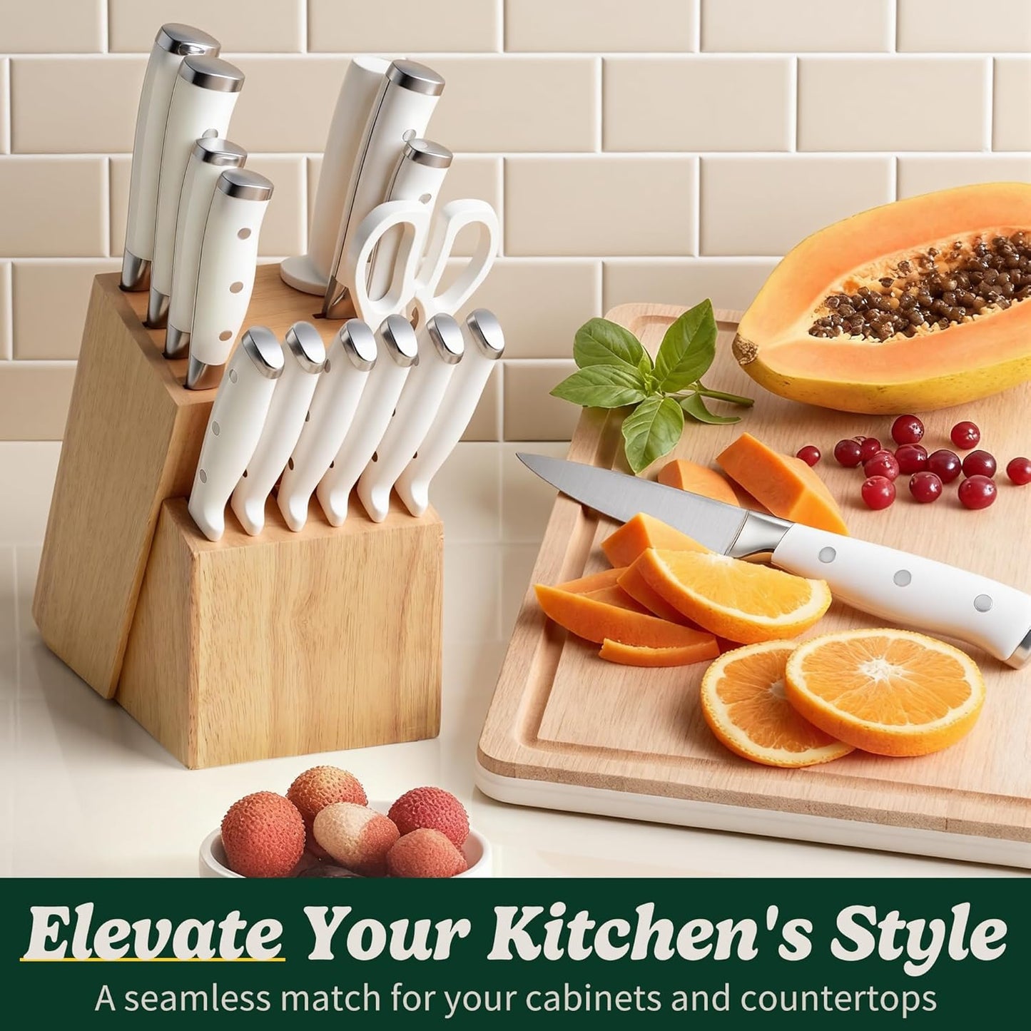 Knife Set, 15 Piece Premium Kitchen Knife Block Set, Razor-Sharp, High Carbon Stainless Steel Chef Knife, Ergonomic Forged Triple Rivet Handle, Black Sharp Knife Set for Kitchen, Dishwasher Safe