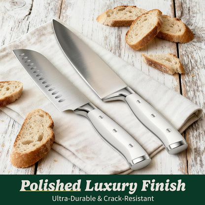 Knife Set, 15 Piece Premium Kitchen Knife Block Set, Razor-Sharp, High Carbon Stainless Steel Chef Knife, Ergonomic Forged Triple Rivet Handle, Black Sharp Knife Set for Kitchen, Dishwasher Safe