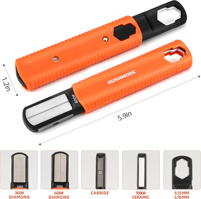 6-in-1 Garden Tool & Knife Sharpener – Carbide & Ceramic Blades for Pruners, Scissors, Axes, Machetes, Hedge Shears & Lawn Mower Blades – Repairs, Hones & Maintains Edges