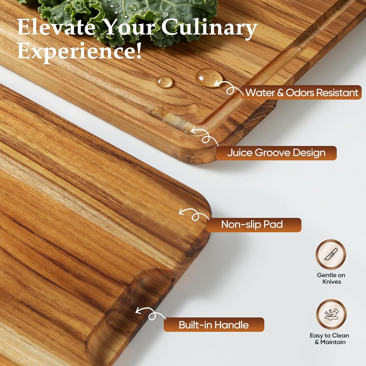 3 Pack Teak Cutting Board Set for Kitchen Wood Charcuterie Board with Juice Groove Wooden Cutting Boards Non Toxic Heavy Duty Slip Over Sink Solid Thick Chopping Board FSC