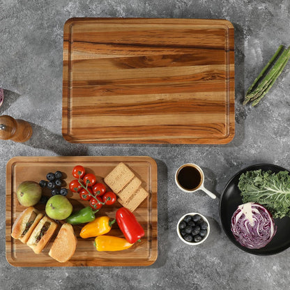 3 Pack Teak Cutting Board Set for Kitchen Wood Charcuterie Board with Juice Groove Wooden Cutting Boards Non Toxic Heavy Duty Slip Over Sink Solid Thick Chopping Board FSC