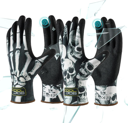 2 Pairs A4 Cut Resistant Gloves, Grip Nitrile Rubber Coated Safety Work Gloves with Full Touchscreen Fingers