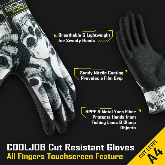 2 Pairs A4 Cut Resistant Gloves, Grip Nitrile Rubber Coated Safety Work Gloves with Full Touchscreen Fingers
